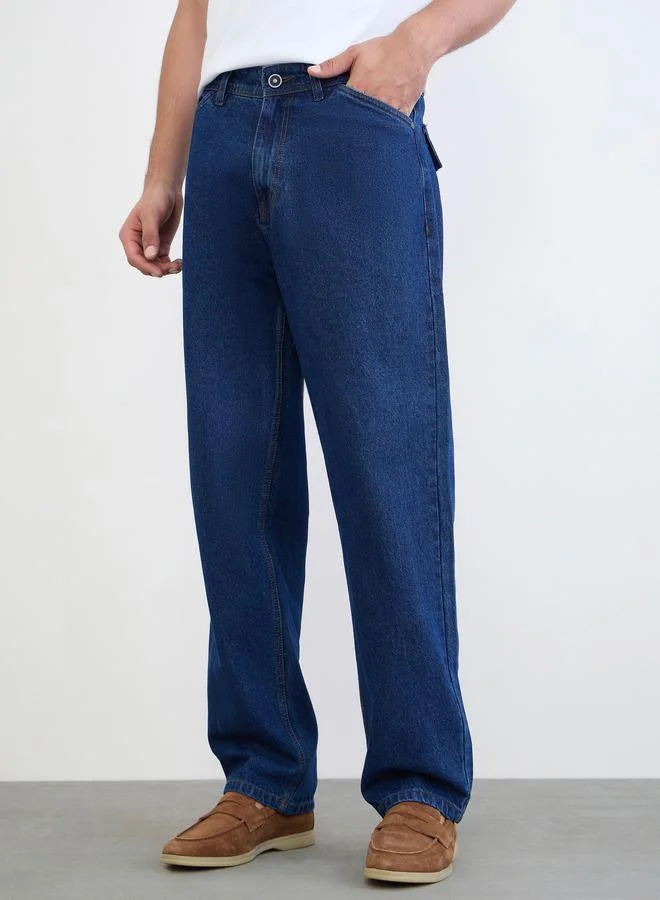 Styli Blue Men Blue Clean Raw Loose Fit Jeans with Stitch Detail for Men | Best Price UAE
