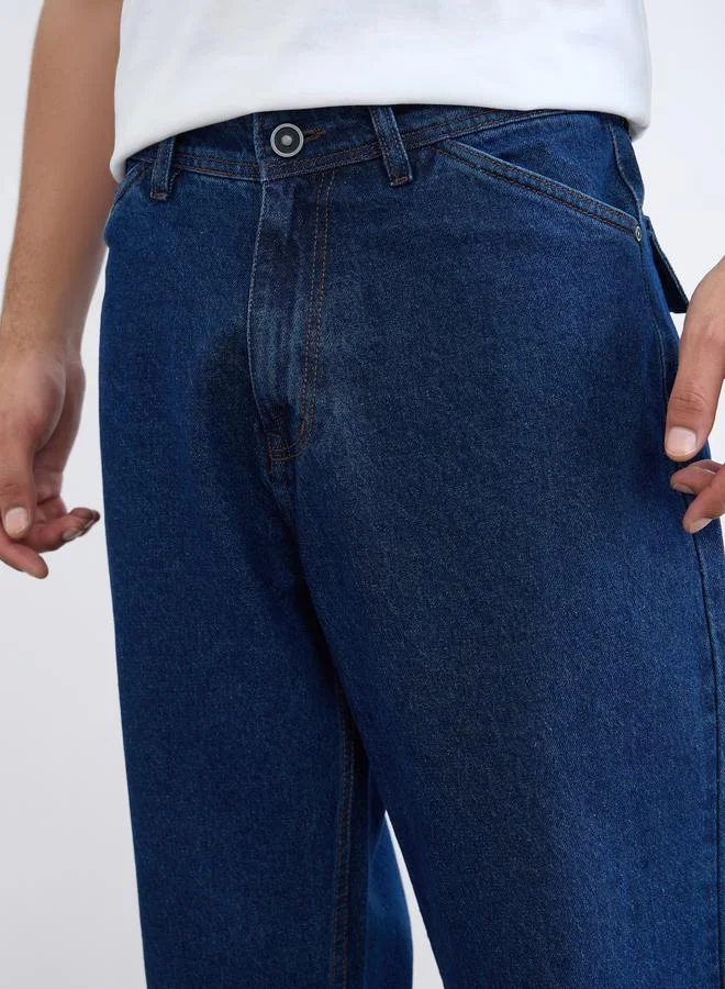 Styli Blue Men Blue Clean Raw Loose Fit Jeans with Stitch Detail for Men | Best Price UAE