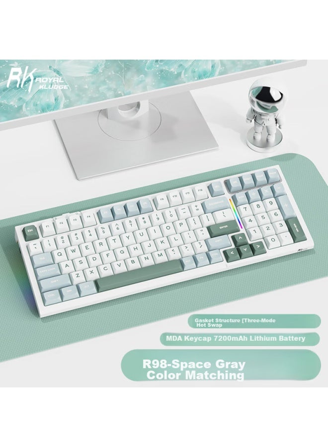 Rk R98 Tri-mode Mechanical Keyboard, Wireless 2.4g Bluetooth Wired, Customizable Gasket Mount, Hot-swappable, 99 Keys, Anti-ghosting, Pbt Keycaps, For E-sports Gaming And Office Use, Air Blue Rgb And Smoky Blue Switches - Image 1