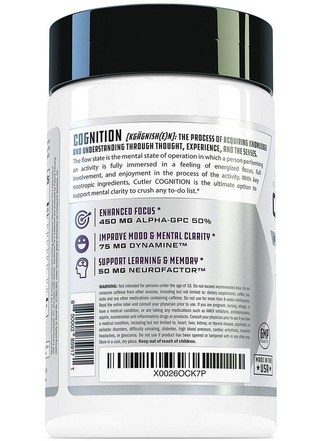 Cutler Nutrition - Cognition High Potency Brain Nootropic Focus Supplement: Best Nootropic And Energy Pills For Mental Clarity Memory Studying Gaming And Work ; Alpha Gpc Dynamine Caffeine L Theanine 60 Count - Image 1