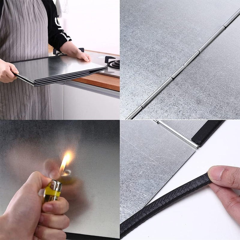 BLURISM Splatter Windshield Stainless Steel Oil Baffle Guard for Kitchen Guard Stove Board for Cooking Oil Splash Insulation Board Nonstick Outdoor Camping Gas Splatter Windshield 4 Side - Image 3