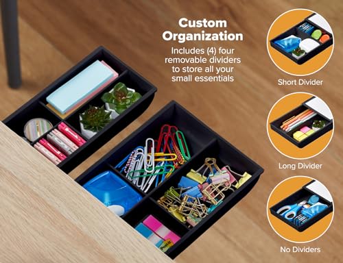 Bostitch Konnect Under Desk Drawer, Self-Adhesive Slide Out Storage Organizer with 4 Customizable Dividers, 2-Pack - Image 2
