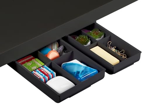 Bostitch Konnect Under Desk Drawer, Self-Adhesive Slide Out Storage Organizer with 4 Customizable Dividers, 2-Pack - Image 1