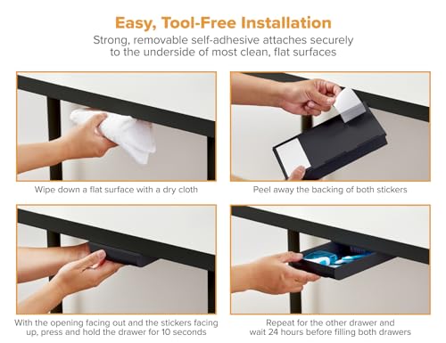 Bostitch Konnect Under Desk Drawer, Self-Adhesive Slide Out Storage Organizer with 4 Customizable Dividers, 2-Pack - Image 3