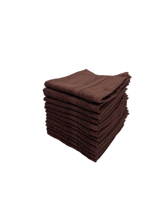 BYFT Daffodil Brown Premium Face Towel(30x30Cm-Set of 12) Cotton, Highly Absorbent and Quick dry, Hotel and Spa Quality Bath linen with Stripe Diamond Dobby-500Gsm  - Image 3