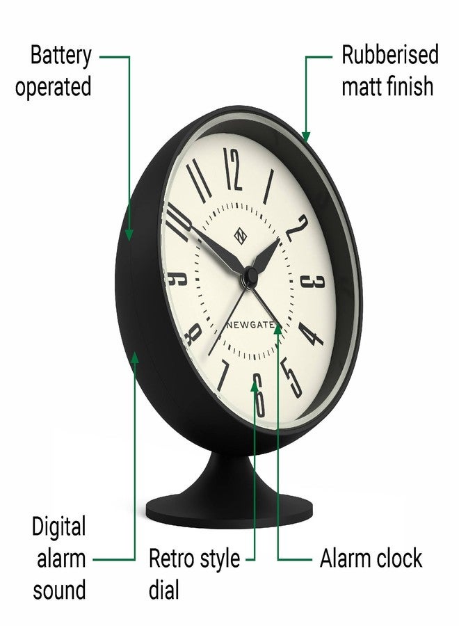 NEWGATE® Spheric Alarm Clock | Iconic Dome Retro Design | Black Soft Rubberised Finish | Ideal for Bedside, Desk or Shelf | Mid-Century Bedroom & Office Accessory - Image 5