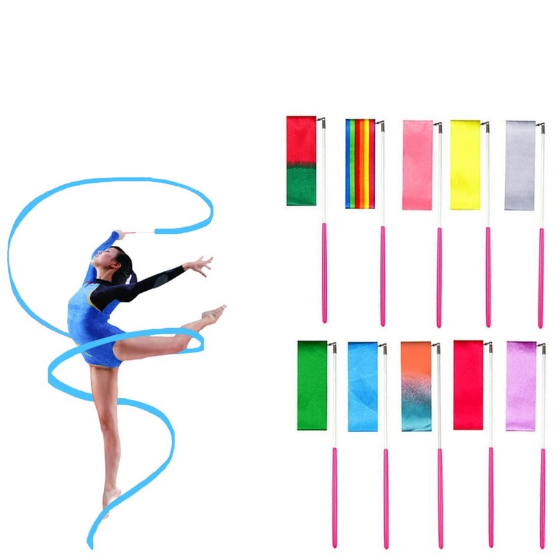 AITIME 10 Pieces 2 Meters Rhythmic Gymnastics Dance Ribbons Girls Dance Rainbow StreamersCE and EN71 Approved for Unicorn Mermaid Princess Birthday Dancing Party Favors Bags Kids Classroom Prize