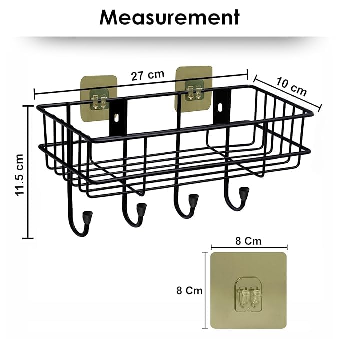 Bathroom Shelf Organizer with Magic Stickers | Self-Adhesive | Premium Rectangular Shower Caddy -Sleek Black Powder Coated- Ideal for Kitchen Essentials and Bathroom Accessories | Pack of 1  - Image 3