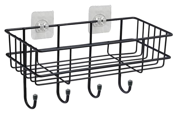 Bathroom Shelf Organizer with Magic Stickers | Self-Adhesive | Premium Rectangular Shower Caddy -Sleek Black Powder Coated- Ideal for Kitchen Essentials and Bathroom Accessories | Pack of 1  - Image 2