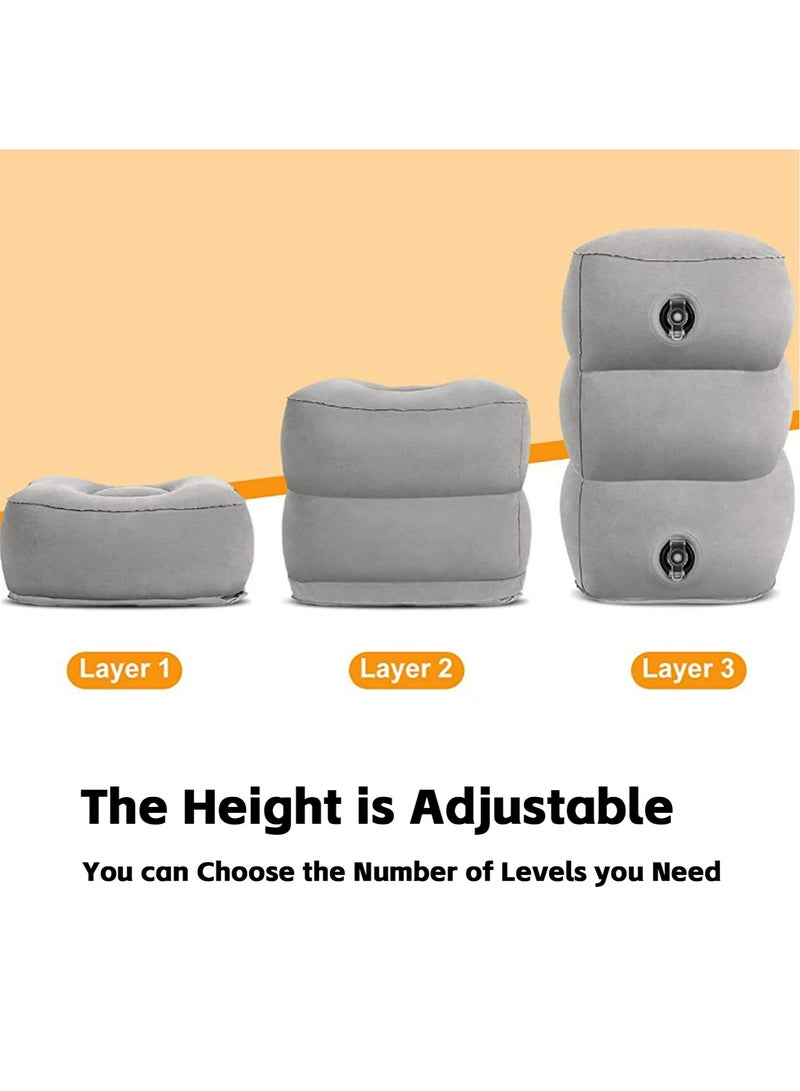 تيويا 2 قطعة وسادة مسند للقدمين قابلة للنفخ، وسادة سفر بالطائرة قابلة للتعديل، وسادة ساق سريعة النفخ لارتفاع الساقين لمكتب المنزل والسفر وسرير الطائرة للأطفال (48*42*26 سم، رمادي) - Image 2