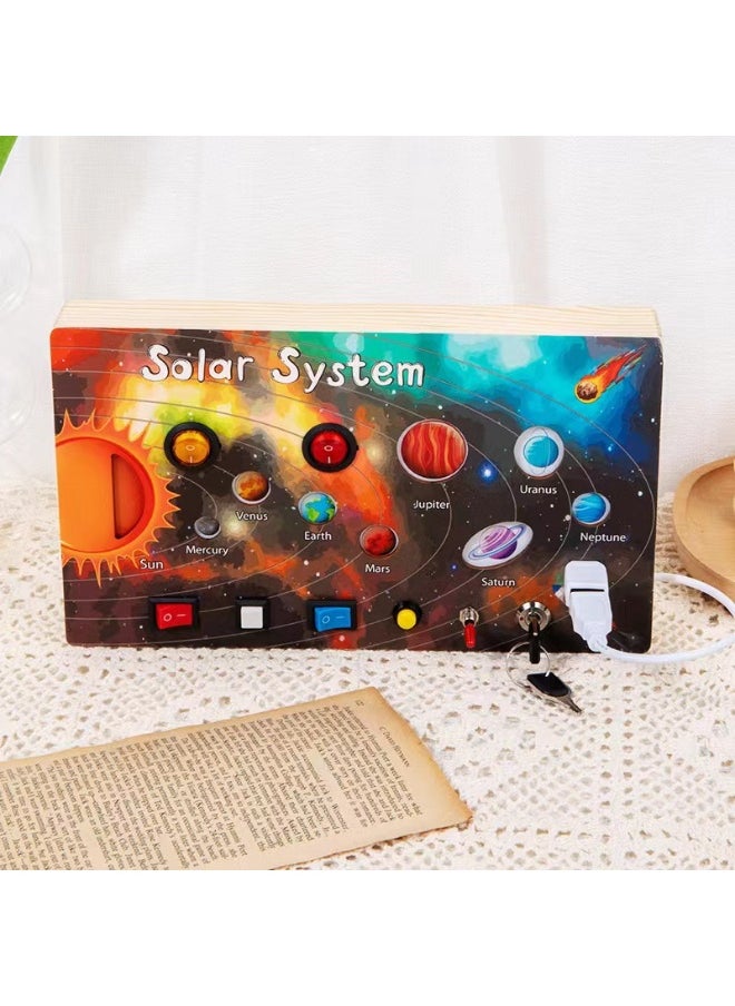 Montessori Toddler Busy Board for 3+ Year Old, Baby Wooden Busy Board with 8 LED Light Switches, Sensory Toys, Light Switch Toys, Travel Toys 