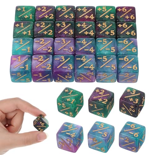 Styquenzer Token Dice Counter 24 Pcs 11 MTG Counter Dice D6 Plus and Minus Dices Kit Acrylic Board Game MTG Accessories for MTG CCG Card Gaming BluePurpleGreen - Image 1