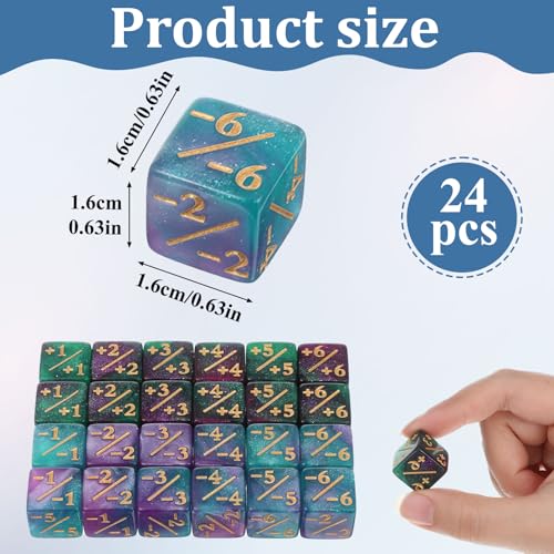 Styquenzer Token Dice Counter 24 Pcs 11 MTG Counter Dice D6 Plus and Minus Dices Kit Acrylic Board Game MTG Accessories for MTG CCG Card Gaming BluePurpleGreen - Image 5
