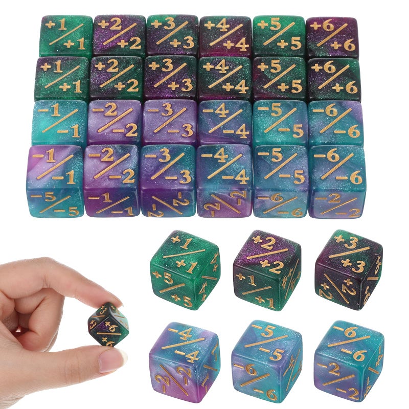 Styquenzer Token Dice Counter 24 Pcs 11 MTG Counter Dice D6 Plus and Minus Dices Kit Acrylic Board Game MTG Accessories for MTG CCG Card Gaming BluePurpleGreen - Image 3