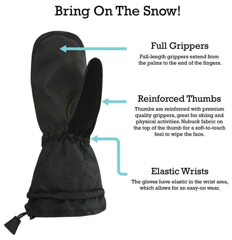 N'Ice Caps Men & Women Mittens Waterproof Snow Gloves 100 Gram Thinsulate Extreme Cold Weather (Men's XL/XXL, Mittens - Black) - Image 4