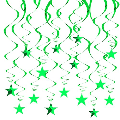 BEISHIDA Green Star Hanging Swirl DecorationsHanging Gold Party Supplies for Graduation Wedding Baby Shower DecorationsPack of 15
