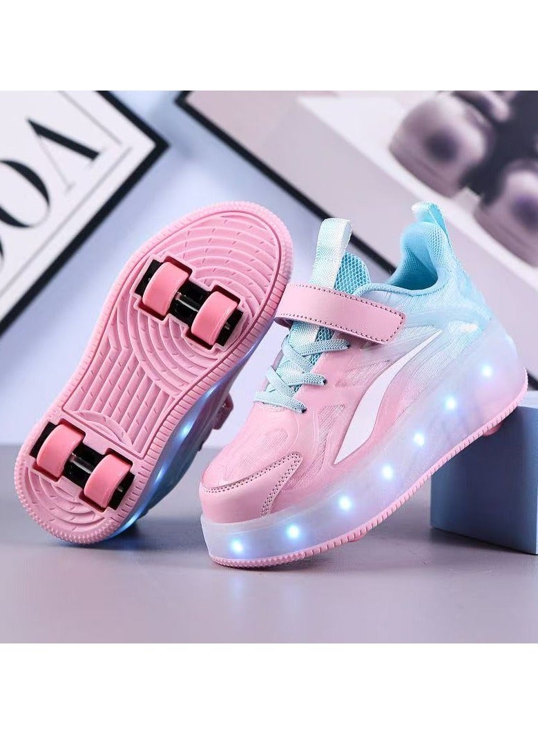 LITTLE ROCKZ Kids Four Wheel Roller Shoes Rechargeable LED Flash Light Sneaker Skate Heelys Shoes Blue - Image 2