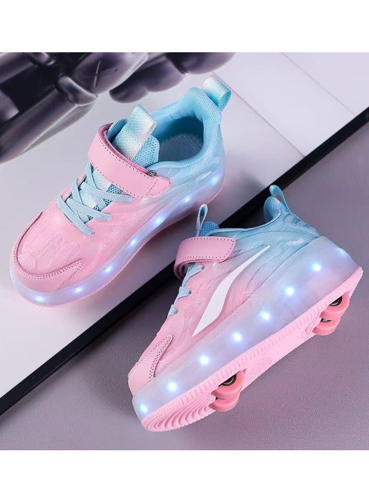LITTLE ROCKZ Kids Four Wheel Roller Shoes Rechargeable LED Flash Light Sneaker Skate Heelys Shoes Blue - Image 4