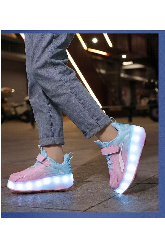 LITTLE ROCKZ Kids Four Wheel Roller Shoes Rechargeable LED Flash Light Sneaker Skate Heelys Shoes Blue - Image 5