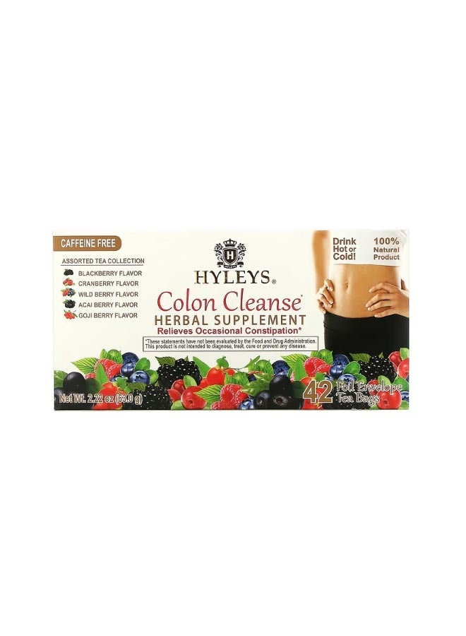 HYLEYS Tea Colon Cleanse Assorted Tea Collection Caffeine Free 42 Foil Envelope Tea Bags 0.05 oz 1.5 g Each - Image 1