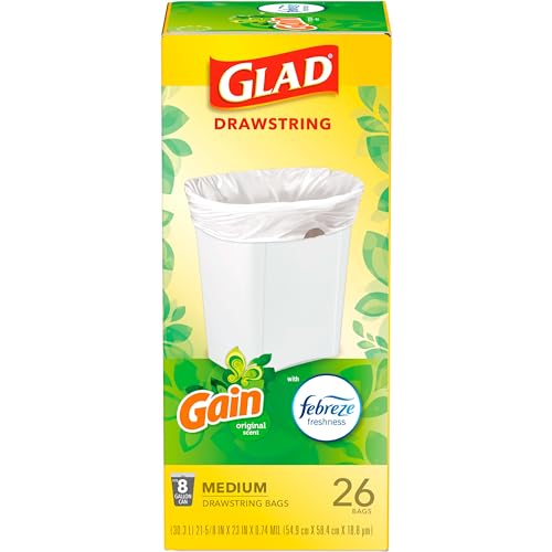 Glad Medium Trash Bags, 8 Gallon, Gain Original with Febreze Garbage Bags, With Odor Control and Drawstring, 26 Count - Image 5