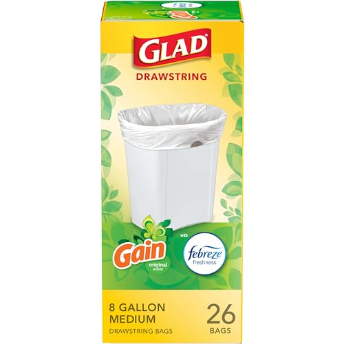 Glad Medium Trash Bags, 8 Gallon, Gain Original with Febreze Garbage Bags, With Odor Control and Drawstring, 26 Count - Image 1