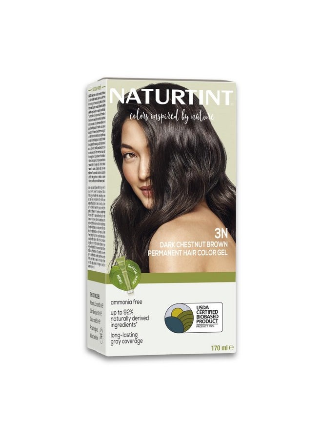 NATURTINT Permanent Hair Colour Dark Brown 3N | 92% Natural Ingredients | 100% Grey Coverage Long Lasting Hair Colour | Usda Certified | Ammonia Free Vegan Hair Color Gel- 3N Dark Chestnut Brown 170Ml  - Image 1