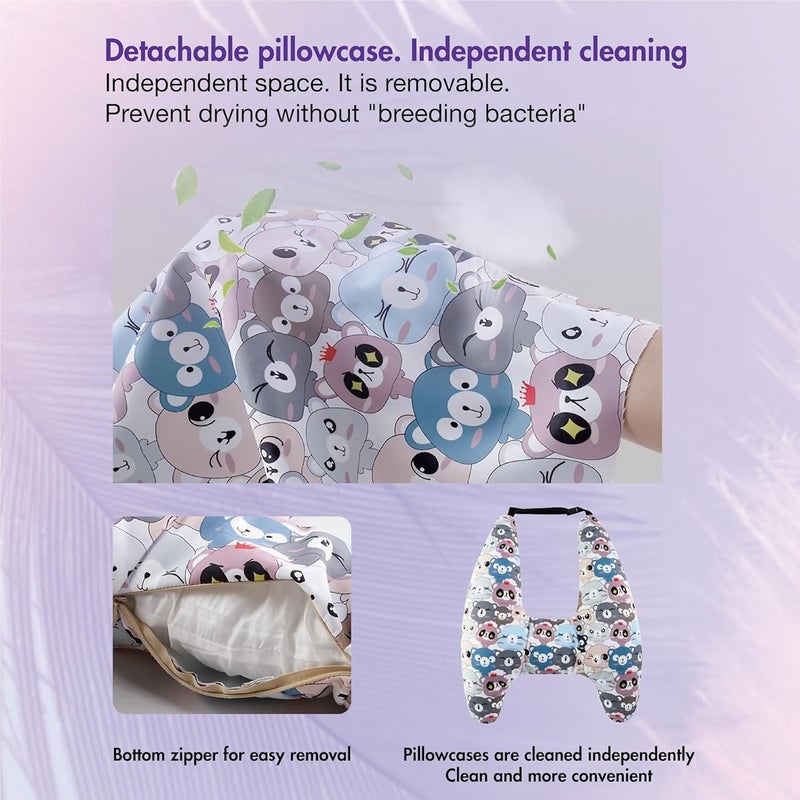 Tumahe Cute Cartoon Travel Pillow Suit, Kids & Adults Car Neck Head Support Cushion set,Travel car seat safety pillow,h shape car sleeping pillow kids,Pillow case can be disassembled and washed (B) - Image 5