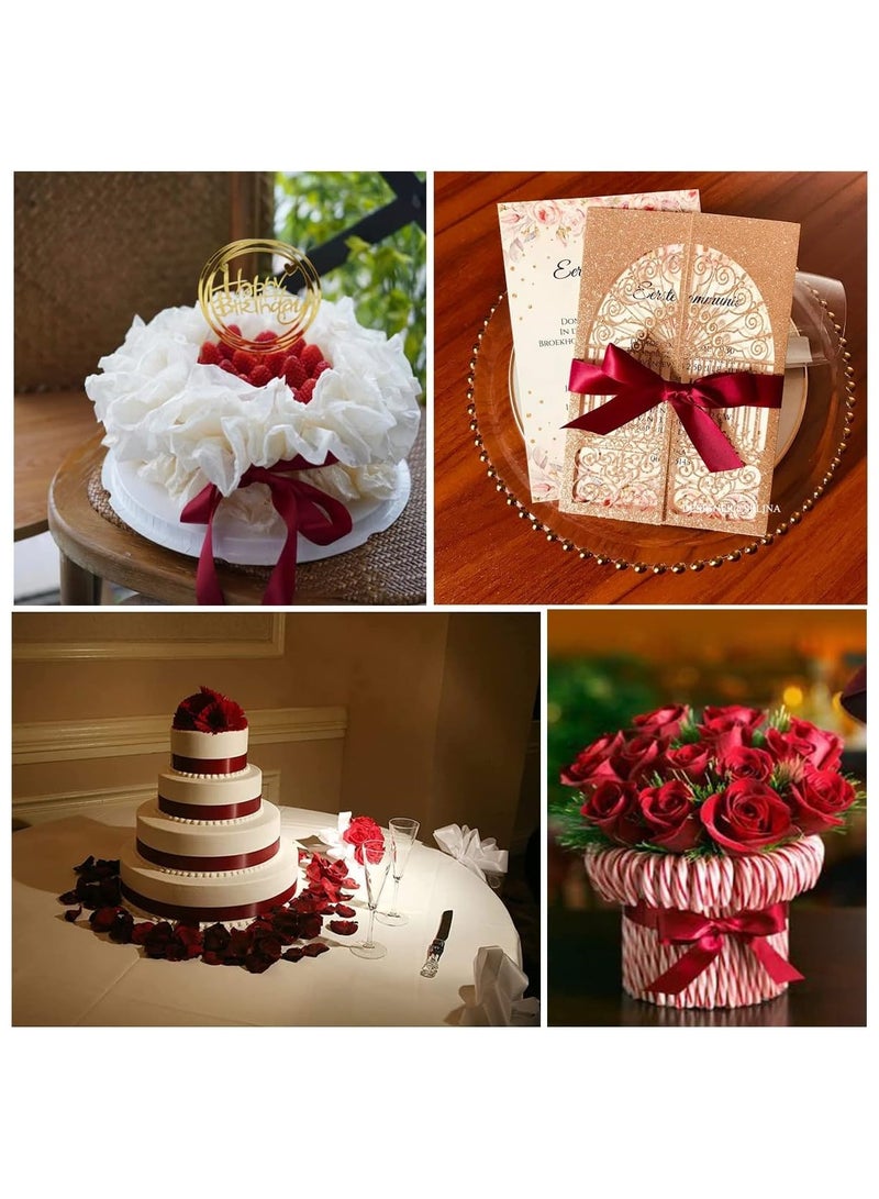 شريط ستان عنابي، شريط من نسيج البوليستر بلون سادة لتغليف الهدايا، والحرف اليدوية، وصناعة الأقواس، والأكاليل، ومشاريع الخياطة، وحفلات استقبال الأطفال وتزيين حفلات الزفاف - Image 3