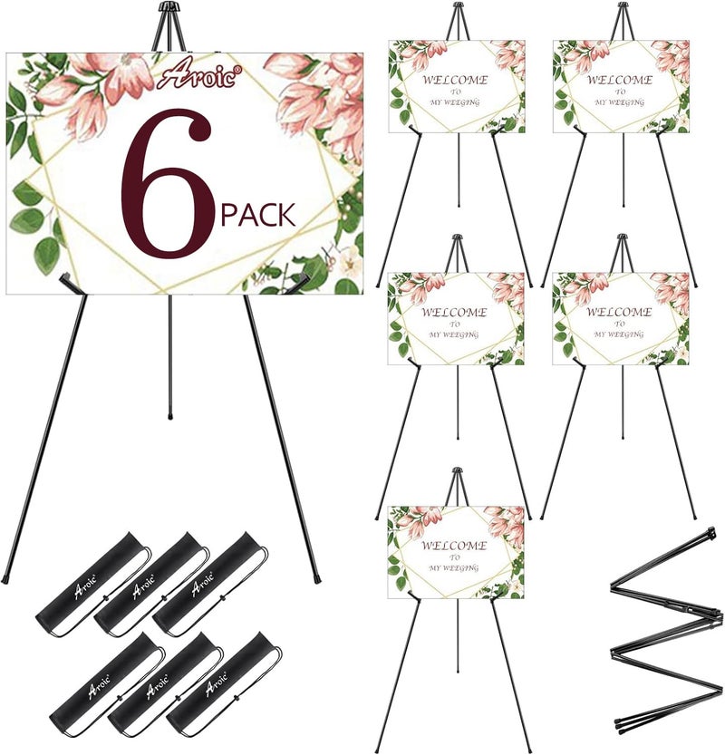 AROIC 63 Easel Stand for Display 6 Pack Portable Foldable Metal Easel Easels for Signs Wedding LogosArts PaintingAdjustable Floor Easels with 6 Storage Bag
