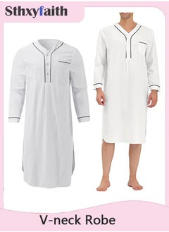 Sthxyfaith Muslim White Men’s Robe, Pajamas Night Sleep Cotton Robe  - Image 1