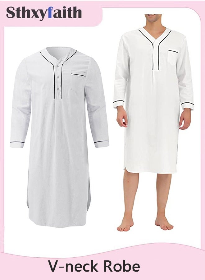 Sthxyfaith Muslim White Men’s Robe, Pajamas Night Sleep Cotton Robe - Image 1