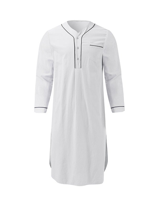 Sthxyfaith Muslim White Men’s Robe, Pajamas Night Sleep Cotton Robe - Image 2