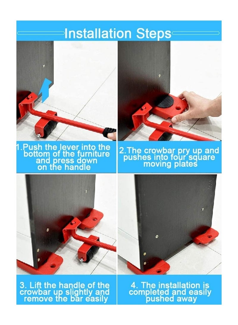 Moving Furniture Tool Transport Shifter With 5 Pack Wheel Slider Remover Roller Furniture Moving System - Lifting Tool Heavy Duty Moving Rollers Furniture Appliance  - Image 2