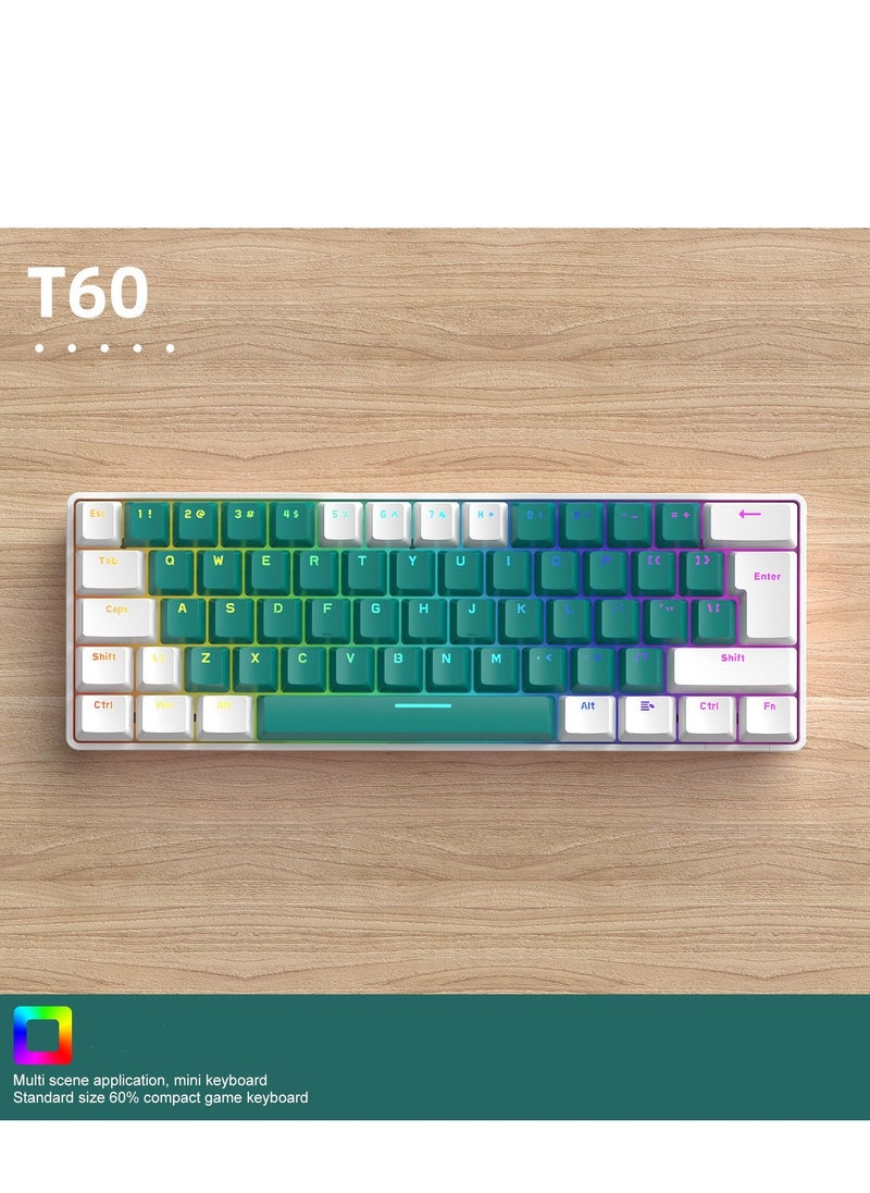 T-WOLF - 62 Keys Colorful Lights Switch Mechanical Gaming Keyboard 75% Mini Wired Waterproof Backlit Silent White RGB Color Suitable for PC/Ps4/Xbox Gamers - Image 1