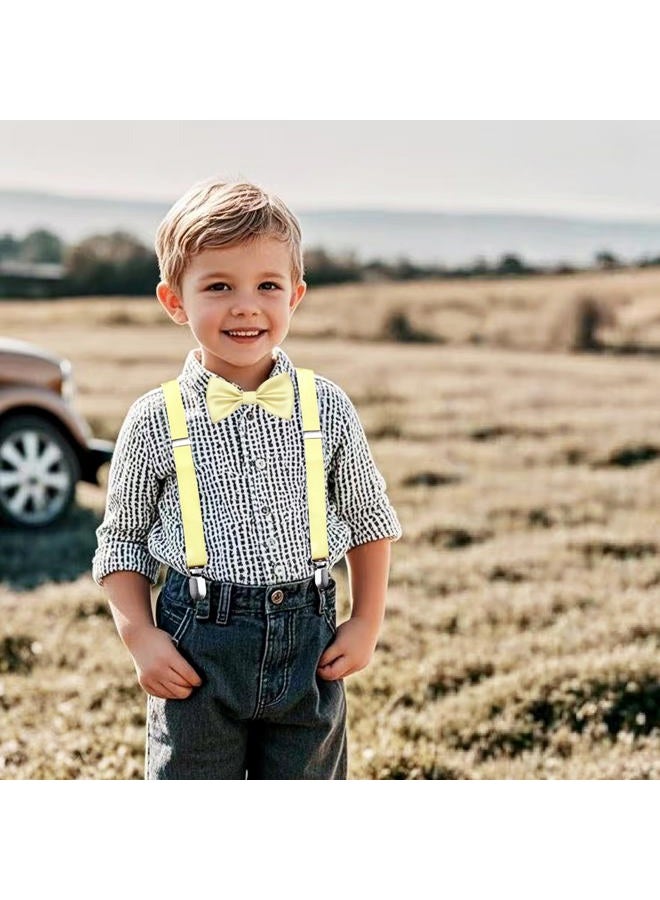 Branduce Adjustable Baby Boy Pre-tied Bow Tie and Suspenders Set Kids Y Back Suspenders with 4 Strong Clips, Light Yellow, general - Image 5