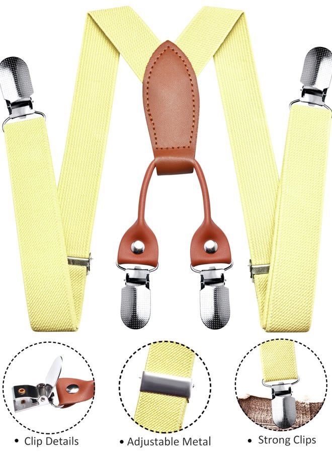 Branduce Adjustable Baby Boy Pre-tied Bow Tie and Suspenders Set Kids Y Back Suspenders with 4 Strong Clips, Light Yellow, general - Image 2