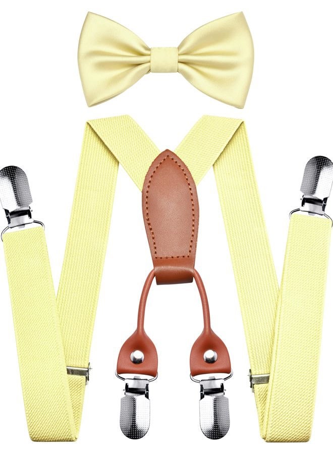 Branduce Adjustable Baby Boy Pre-tied Bow Tie and Suspenders Set Kids Y Back Suspenders with 4 Strong Clips, Light Yellow, general - Image 1
