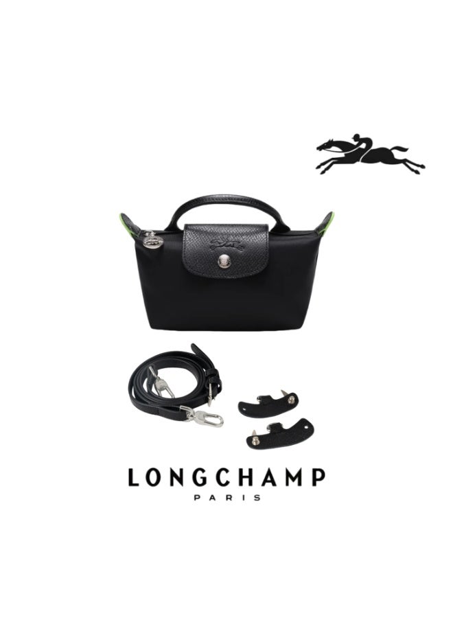 Longchamp Le Pliage Original comes in a small bag with a handle and a shoulder strap  Eco-Black- recycled canvas - Image 1
