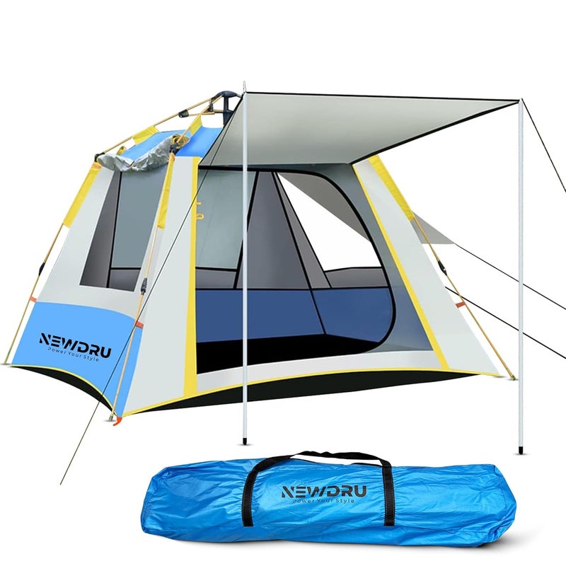 NEWDRU Waterproof Camping Tent for 3-4 Person | UV Protection, Lightweight & Easy Setup | Perfect for Hiking, Trekking & Outdoor Adventures - CampGuard Pro (Silver-Blue) - Image 1