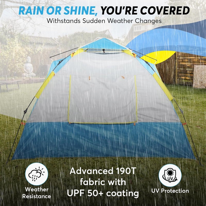 NEWDRU Waterproof Camping Tent for 3-4 Person | UV Protection, Lightweight & Easy Setup | Perfect for Hiking, Trekking & Outdoor Adventures - CampGuard Pro (Silver-Blue) - Image 4