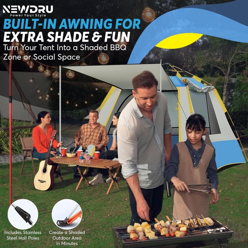NEWDRU Waterproof Camping Tent for 3-4 Person | UV Protection, Lightweight & Easy Setup | Perfect for Hiking, Trekking & Outdoor Adventures - CampGuard Pro (Silver-Blue) - Image 5
