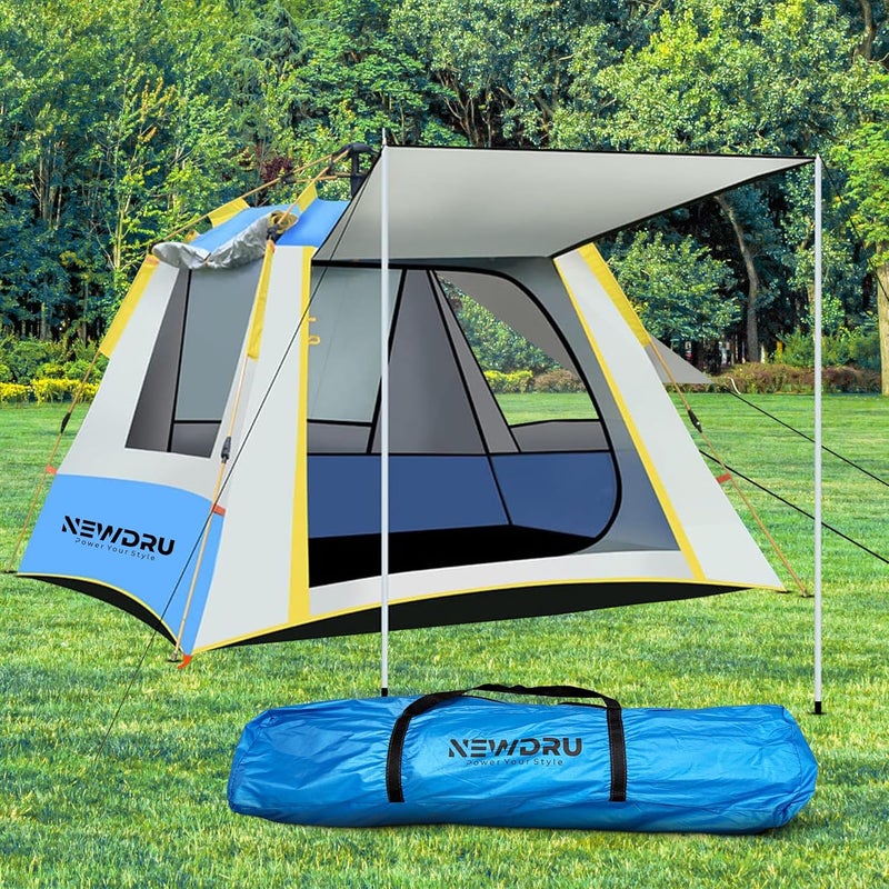 NEWDRU Waterproof Camping Tent for 3-4 Person | UV Protection, Lightweight & Easy Setup | Perfect for Hiking, Trekking & Outdoor Adventures - CampGuard Pro (Silver-Blue) - Image 2