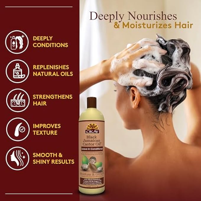 OKAY | BLACK JAMAICAN CASTOR OIL | LEAVE-IN CONDITIONER FOR ALL HAIR TYPES| REPAIR - MOISTURIZE - GROW HEALTHY HAIR | WITH ARGAN OIL & SHEA BUTTER | FREE OF PARABENS, SILICONES, SULFATES | 33 OZ - Image 2