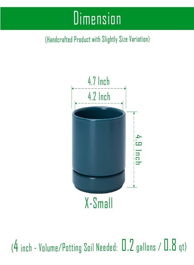 D'vine Dev 4.7 Inch Ceramic Planter Pot with Drainage Hole and Saucer, Indoor Cylinder Round Planter Pot, Teal, 94-O-B-9 - Image 3