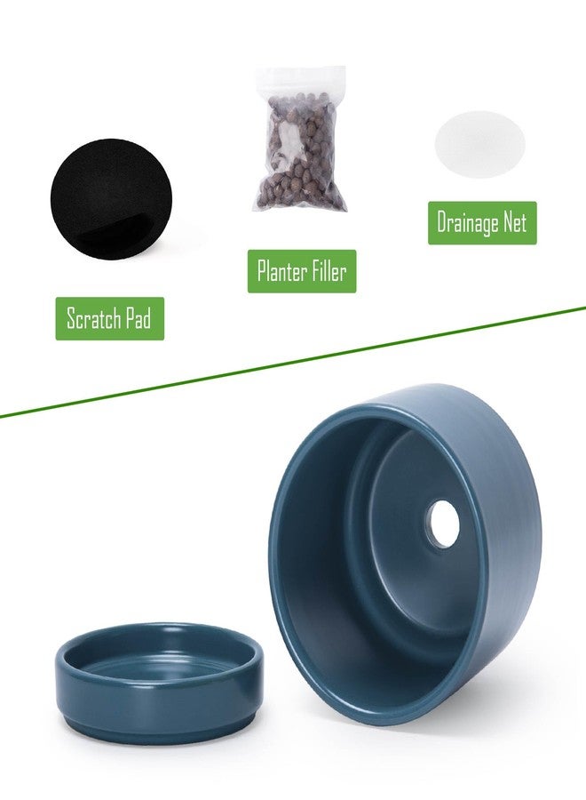 D'vine Dev 4.7 Inch Ceramic Planter Pot with Drainage Hole and Saucer, Indoor Cylinder Round Planter Pot, Teal, 94-O-B-9 - Image 4