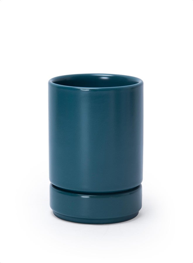 D'vine Dev 4.7 Inch Ceramic Planter Pot with Drainage Hole and Saucer, Indoor Cylinder Round Planter Pot, Teal, 94-O-B-9 - Image 1