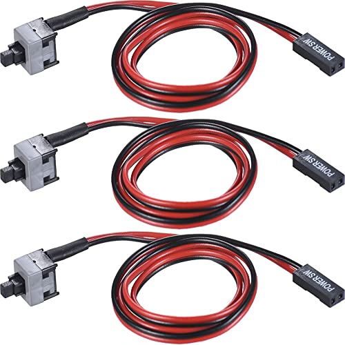 Warmstor 3 Pack 2 Pin SW PC Desktop Power Cable On/Off Push Button ATX Computer Switch Cord 50CM - Image 1