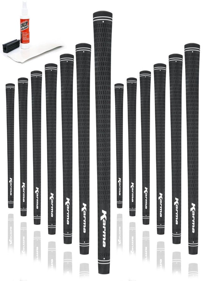 Karma Velour Undersize Golf Grip Kit with Tape Strips, Grip Solvent, Rubber Vise Clamp, 13 Black Ladies Standard / Men’s Undersized Rubber Velvet Style Replacement Golf Grips - Image 1
