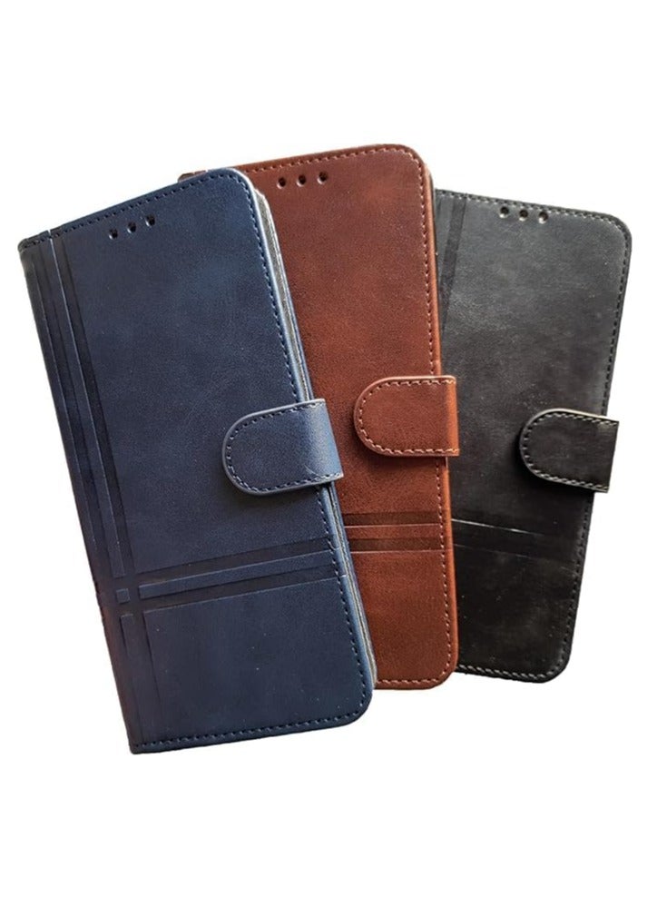 Dual Line Design Flip Leather Case with Card Slot, Kickstand, Magnetic Closure Strap and TPU Silicone Inner Cover Compatible with Honor X7c (6.77 inch) (Black)  - Image 2